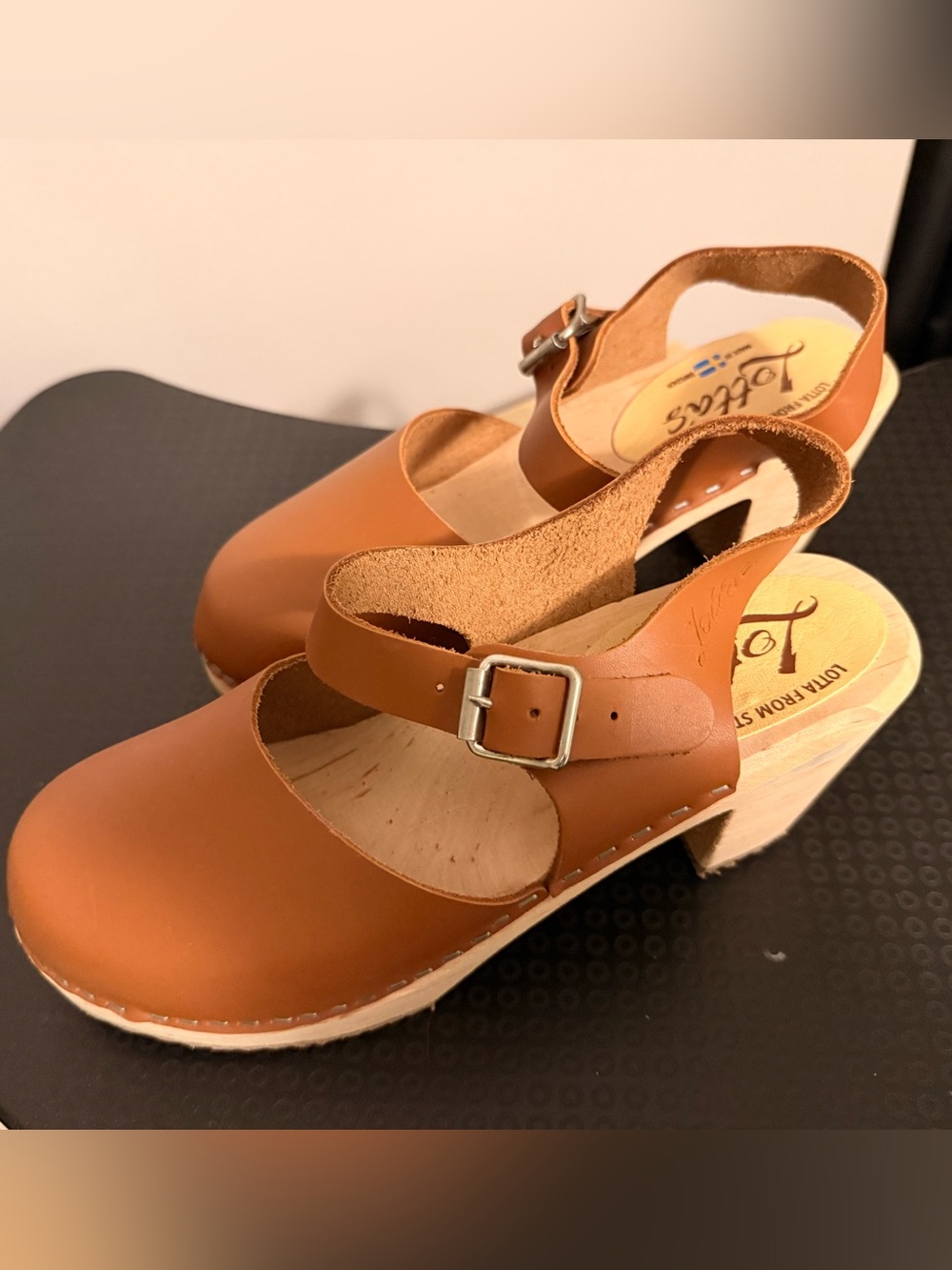 Lotta from  Stockholm Women’s Tan Leather Mary Jane Clog - Classic Comfort